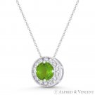 Round Simulated Peridot Cubic Zirconia CZ Halo 14k White Gold 9mm Slider Pendant Round Simulated Peridot Cubic Zirconia CZ Halo 14k White Gold 9mm Slider Pendant
