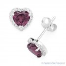 Simulated Alexandrite CZ Crystal Halo Heart Stud Earrings in 925 Sterling Silver