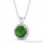 Round Cut Simulated Emerald & Cubic Zirconia Crystal Halo Pendant 14k White Gold