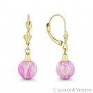 Angel-Skin Pink Lab-Created Opal Ball 14k Yellow Gold Leverback Dangle Earrings