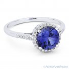 1.72ct Lab-Created Sapphire Diamond Halo 14k White Gold Promise Engagement Ring 1.72ct Lab-Created Sapphire Diamond Halo 14k White Gold Promise Engagement Ring