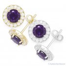 Round Simulated Amethyst Cubic Zirconia Halo .925 Sterling Silver Stud Earrings Round Simulated Amethyst Cubic Zirconia Halo .925 Sterling Silver Stud Earrings
