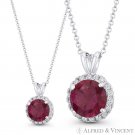 Round Cut Simulated Ruby & Clear Cubic Zirconia CZ Halo 14k White Gold Pendant Round Cut Simulated Ruby & Clear Cubic Zirconia CZ Halo 14k White Gold Pendant