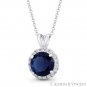 Round Cut Simulated Sapphire & Cubic Zirconia CZ Halo Pendant in 14k White Gold