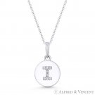 Initial Letter "I" CZ Crystal 14k White Gold 15x9mm Round Disc Necklace Pendant Initial Letter "I" CZ Crystal 14k White Gold 15x9mm Round Disc Necklace Pendant