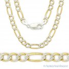 5.2mm Figaro Pave Link 925 Sterling Silver 14k Yellow Gold-Plated Chain Necklace