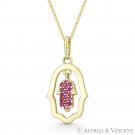 Double Hamsa Hand Evil Eye Charm Simulated Ruby Crystal 14k Yellow Gold Pendant Double Hamsa Hand Evil Eye Charm Simulated Ruby Crystal 14k Yellow Gold Pendant