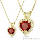 Heart Love Charm Simulated Garnet Cubic Zirconia CZ Pave 14k Yellow Gold Pendant Heart Love Charm Simulated Garnet Cubic Zirconia CZ Pave 14k Yellow Gold Pendant