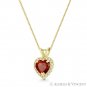 Heart Love Charm Simulated Garnet Cubic Zirconia CZ Pave 14k Yellow Gold Pendant
