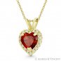 Heart Love Charm Simulated Garnet Cubic Zirconia CZ Pave 14k Yellow Gold Pendant