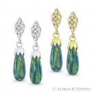 Peacock Lab-Created Opal Cubic Zirconia CZ Dangling Tear-Drop Earrings 14k Gold Peacock Lab-Created Opal Cubic Zirconia CZ Dangling Tear-Drop Earrings 14k Gold