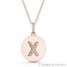 Initial Letter "X" CZ Crystal 14k Rose Gold 18x12mm Round Disc Necklace Pendant Initial Letter "X" CZ Crystal 14k Rose Gold 18x12mm Round Disc Necklace Pendant