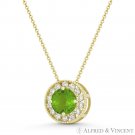 Round Simulated Peridot Cubic Zirconia Halo 14k Yellow Gold 9mm Slider Pendant Round Simulated Peridot Cubic Zirconia Halo 14k Yellow Gold 9mm Slider Pendant