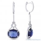 9.72ct Blue Lab-Created Sapphire & Diamond Halo 14k White Gold Dangling Earrings 9.72ct Blue Lab-Created Sapphire & Diamond Halo 14k White Gold Dangling Earrings