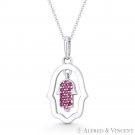 Double Hamsa Hand Evil Eye Charm Simulated Ruby Crystal & 14k White Gold Pendant Double Hamsa Hand Evil Eye Charm Simulated Ruby Crystal & 14k White Gold Pendant