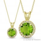 Round Cut Simulated Peridot & Cubic Zirconia CZ Halo Pendant in 14k Yellow Gold Round Cut Simulated Peridot & Cubic Zirconia CZ Halo Pendant in 14k Yellow Gold