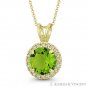 Round Cut Simulated Peridot & Cubic Zirconia CZ Halo Pendant in 14k Yellow Gold
