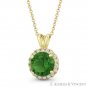 Round Cut Simulated Emerald Cubic Zirconia Crystal Halo Pendant 14k Yellow Gold