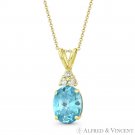 Oval Simulated Blue Topaz & Round Cubic Zirconia Crystal 14k Yellow Gold Pendant Oval Simulated Blue Topaz & Round Cubic Zirconia Crystal 14k Yellow Gold Pendant