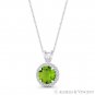 Round Cut Simulated Peridot & Cubic Zirconia CZ Halo Pendant in 14k White Gold