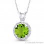 Round Cut Simulated Peridot & Cubic Zirconia CZ Halo Pendant in 14k White Gold