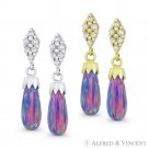 Lavender Lab-Created Opal Cubic Zirconia CZ Dangling Tear-Drop Earrings 14k Gold Lavender Lab-Created Opal Cubic Zirconia CZ Dangling Tear-Drop Earrings 14k Gold