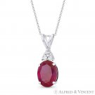 Oval Simulated Ruby Clear Round Cubic Zirconia CZ 14k White Gold Fashion Pendant Oval Simulated Ruby Clear Round Cubic Zirconia CZ 14k White Gold Fashion Pendant