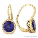 3.37ct Blue Lab-Created Sapphire Diamond 14k Yellow Gold Leverback Drop Earrings