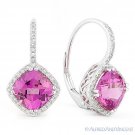 4.57ct Pink Lab-Created Sapphire Diamond 14k White Gold Leverback Drop Earrings