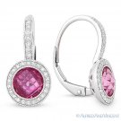 4.02ct Pink Lab-Created Sapphire Round Diamond 14k White Gold Leverback Earrings 4.02ct Pink Lab-Created Sapphire Round Diamond 14k White Gold Leverback Earrings