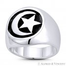 Crescent Moon & Star Turkish Islam Charm .925 Sterling Silver Men's Signet Ring