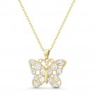 Butterfly Flowers on Wings Insect Charm Pendant Two-tone 14k Yellow & White Gold