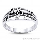 G-Clef & Beamed Music Note Musical Charm Ring 925 Sterling Silver Stackable Band G-Clef & Beamed Music Note Musical Charm Ring 925 Sterling Silver Stackable Band