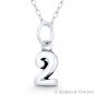 Tiny Number "2" Two 15x6mm Charm / Pendant in Oxidized Solid 925 Sterling Silver