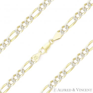 4mm Figaro Pave Link Chain Anklet in 14k Yellow Gold-Plated .925 Sterling Silver