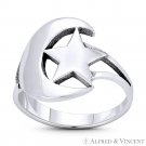 Crescent Moon & Star Turkish & Islam Charm .925 Sterling Silver Right-Hand Ring Crescent Moon & Star Turkish & Islam Charm .925 Sterling Silver Right-Hand Ring