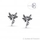 Winged Pixie Fairy Nymph Charm Rustic-Finish .925 Sterling Silver Stud Earrings