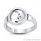 Waxing Crescent Moon Face Lunar Sky Charm Right-Hand Ring in 925 Sterling Silver