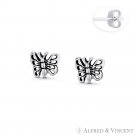Butterfly Insect Charm Oxidized Stud Earrings 925 Sterling Silver Womens Jewelry