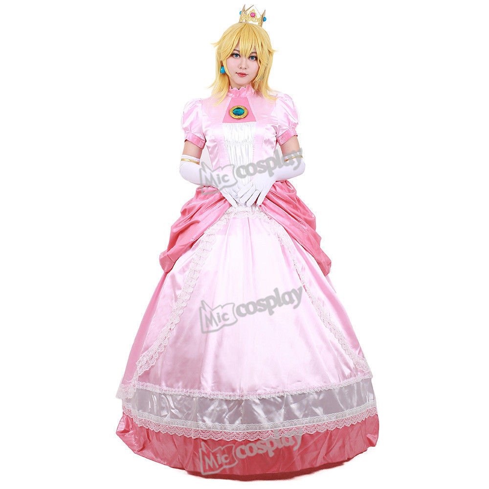 Princess Peach Cosplay Costume Adult Women Girl Halloween Pink Fancy Dress