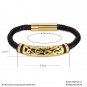 Ofemcine Mens Braided Genuine Leather Bracelet Stainless Steel Charm Punk Bangles Jewellery