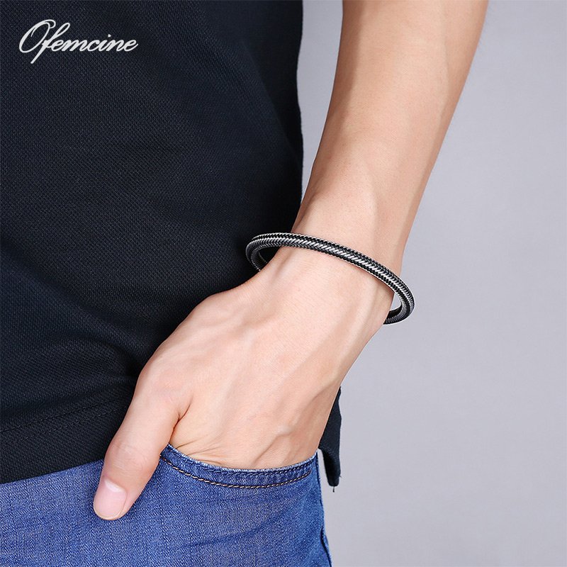 Trendy Braided Stainless Steel Bracelet for Men Charm Punk Bangles