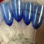 4 Gorgeous Cobalt Blue And Clear  Champagne Stem Glasses 9.25" Tall