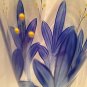 Hand-Painted Glass Gorgeous Blue Leaves Delicate Yellow Flowers