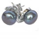 Platinum Plated Black Pearl Leaf Earrings