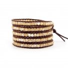 Chic Yellow Jasper Leather Wrist Wrap Bracelet