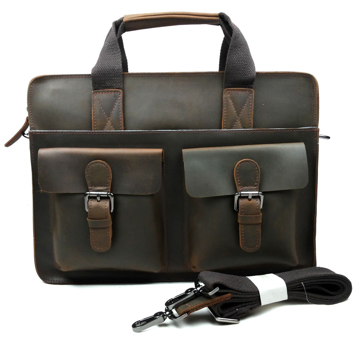 Genuine Leather Briefcase men's Laptop Messenger Cross Shoulder Attache Satchel