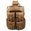 Brown Genuine 4 Pocket Leather Backpack Schoolbag Travelling Hiking Camping Bag