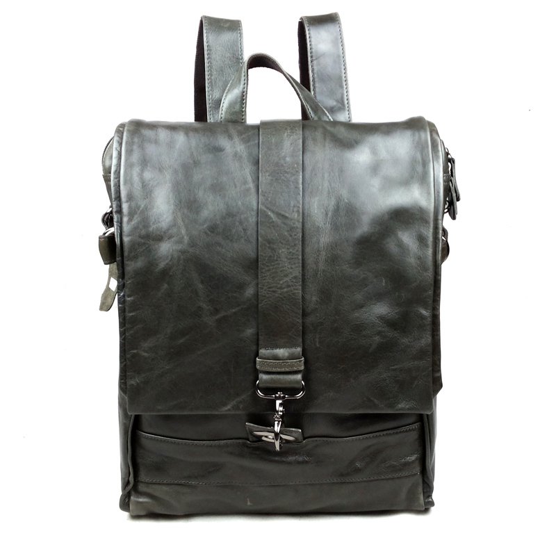 For Men's Genuine Gray Leather Backpack Schoolbag Travelling Hiking Camping Bag