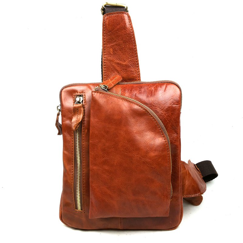 New Vintage Brown Genuine Real Leather For Men Messenger Shoulder Chest pack Bag